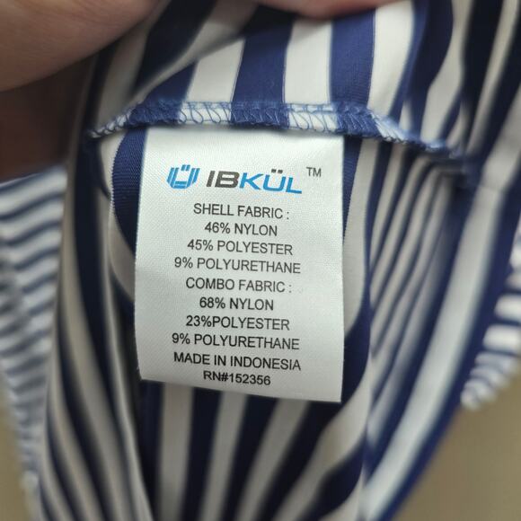 IBKUL SPF Protection Striped 3/4 Sleeve Ruffle Cuff Dress Blue White Size Medium - Picture 5 of 6